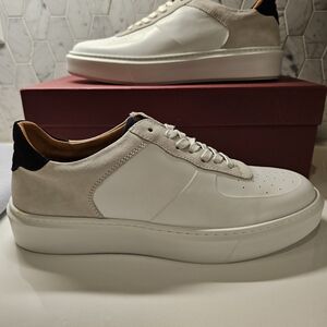 Bruno Magli (Italian) Leather White and Tan Men's Sneakers